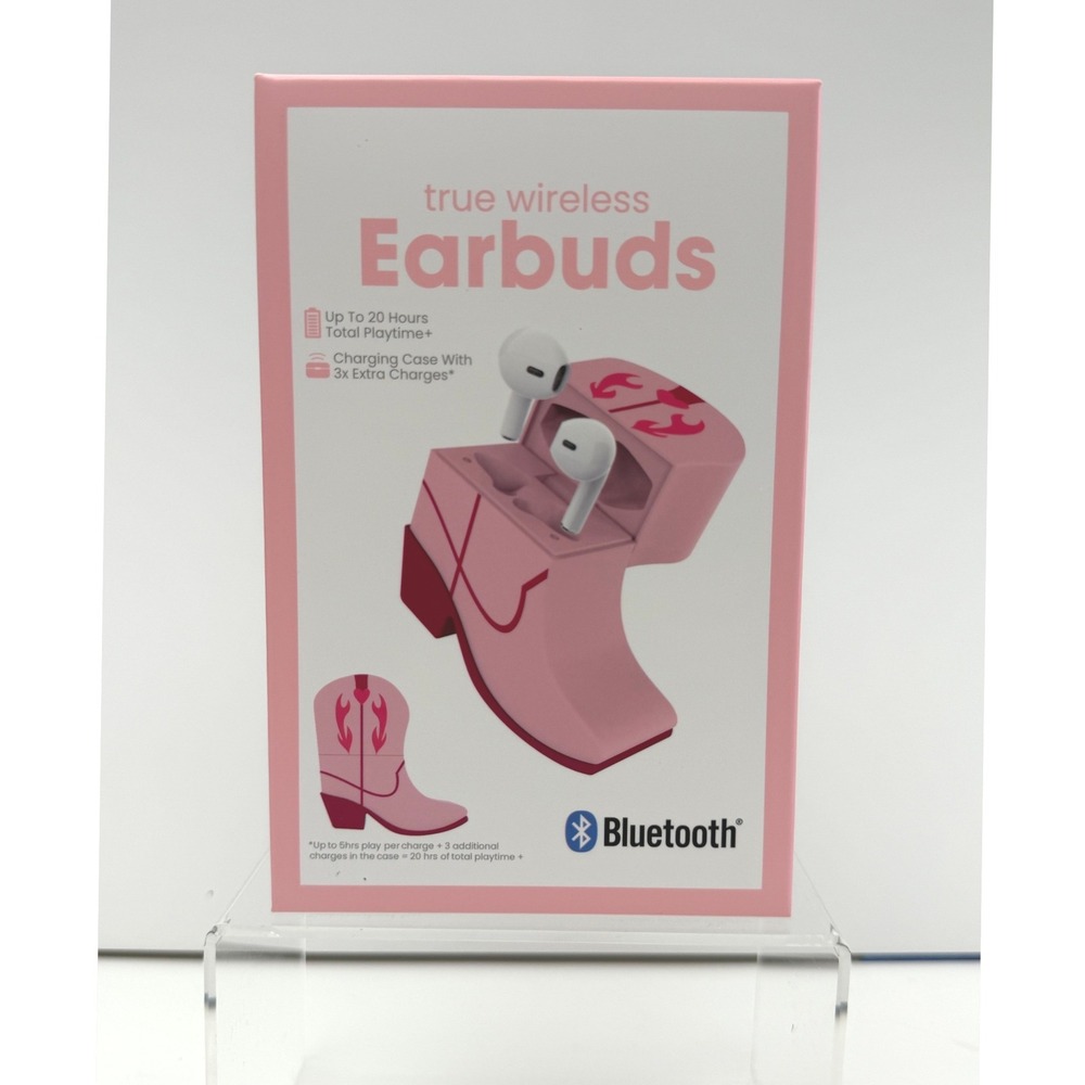 New Vivitar True Wireless Earbuds Pink Cowgirl Boot-Shaped Charging Case & USB